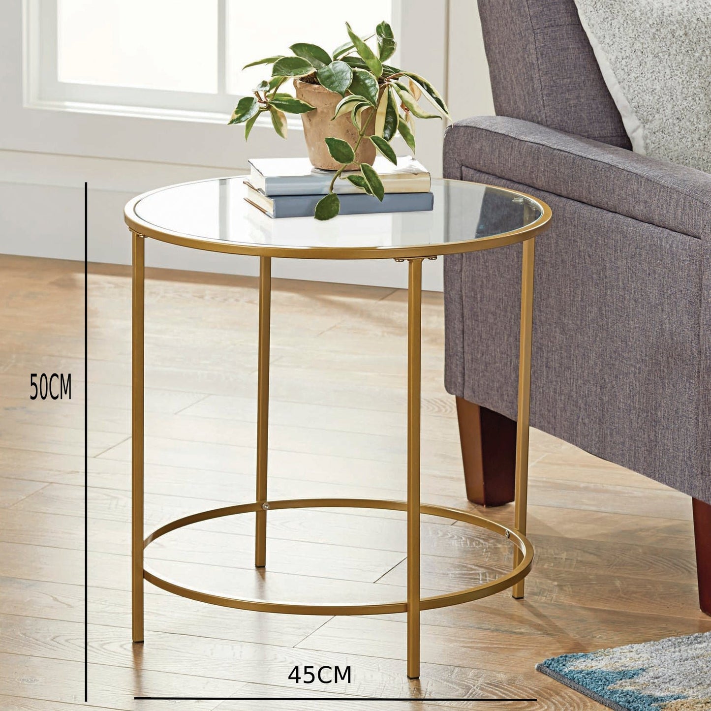 طاولة مستديرة ذهبي من معدن وسطح زجاج اونلاين | بيوت