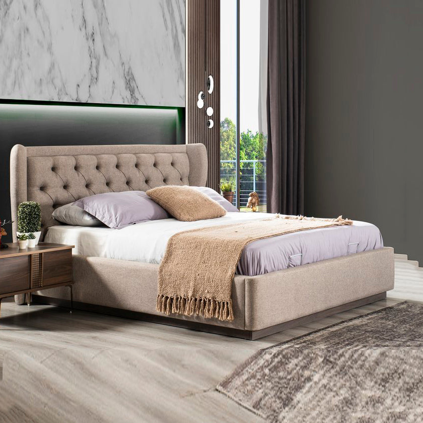متاح الان سرير نوم من خشب كابتونية باللون الكاكي | بيوت