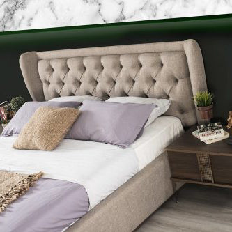 متاح الان سرير نوم من خشب كابتونية باللون الكاكي | بيوت